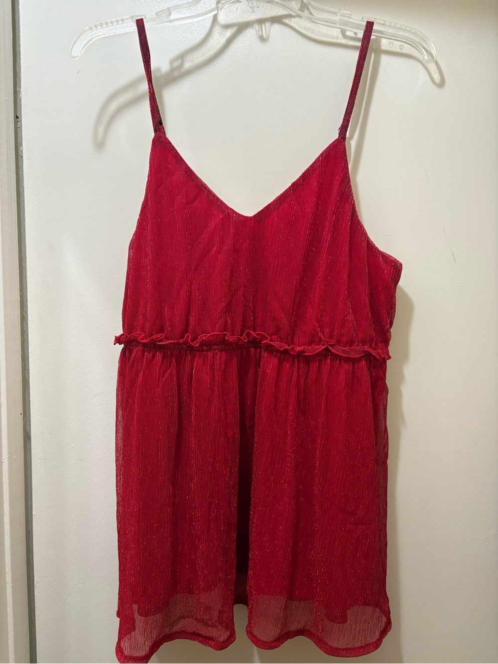 Red Spaghetti Strap Ruffled Waist Tank NWOT